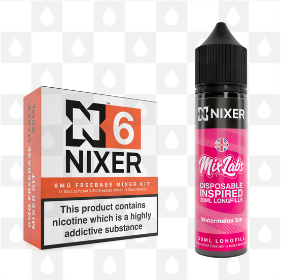 Watermelon Ice by Mix Labs x Nixer E Liquid | 60ml Long Fill, Nicotine Type: Regular Nicotine, Strength & Size: 06mg • 60ml • Inc Shots (70/30)