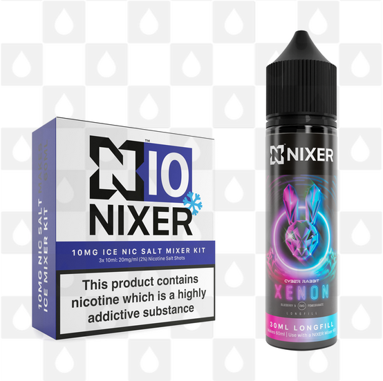 Xenon by Cyber Rabbit x Nixer E Liquid | 60ml Long Fill, Nicotine Type: Nicotine Salt, Strength & Size: Salt 10mg Ice • 60ml • Inc Shots (50/50)