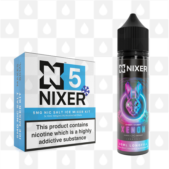 Xenon by Cyber Rabbit x Nixer E Liquid | 60ml Long Fill, Nicotine Type: Nicotine Salt, Strength & Size: 05mg Ice Salt • 60ml • Inc Shots (50/50)