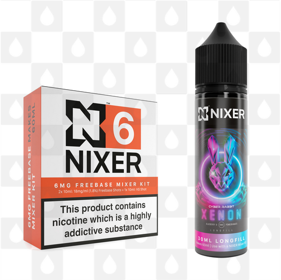 Xenon by Cyber Rabbit x Nixer E Liquid | 60ml Long Fill, Nicotine Type: Regular Nicotine, Strength & Size: 06mg • 60ml • Inc Shots (70/30)