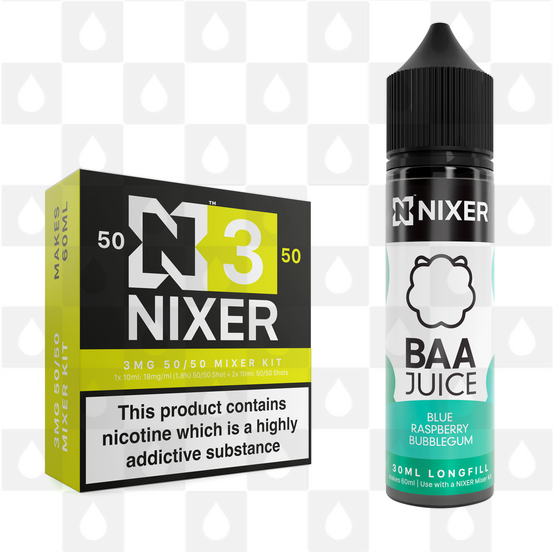 Blue Raspberry Bubblegum by Baa Juice x Nixer E Liquid | 60ml Long Fill, Nicotine Type: Regular Nicotine, Strength & Size: 03mg • 60ml • Inc Shots (50/50)