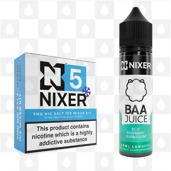 Blue Raspberry Bubblegum by Baa Juice x Nixer E Liquid | 60ml Long Fill, Nicotine Type: Nicotine Salt, Strength & Size: 05mg Ice Salt • 60ml • Inc Shots (50/50)