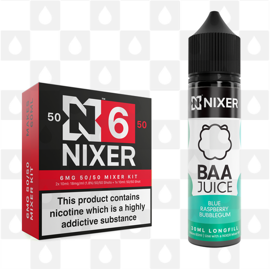 Blue Raspberry Bubblegum by Baa Juice x Nixer E Liquid | 60ml Long Fill, Nicotine Type: Regular Nicotine, Strength & Size: 06mg • 60ml • Inc Shots (50/50)