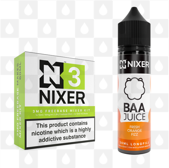 Fresh Orange Fizz by Baa Juice x Nixer E Liquid | 60ml Long Fill, Nicotine Type: Regular Nicotine, Strength & Size: 03mg • 60ml • Inc Shots (70/30)