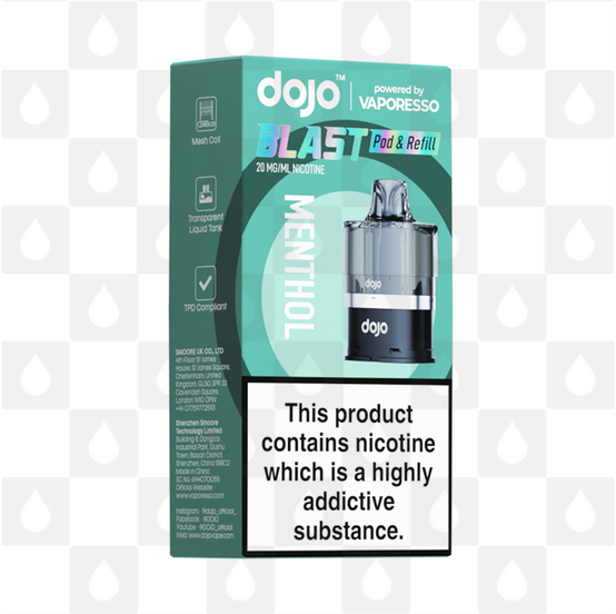 Menthol | Vaporesso Dojo Blast 6000 Replacement Pods, Strength & Puff Count: 20mg • 6000 Puffs