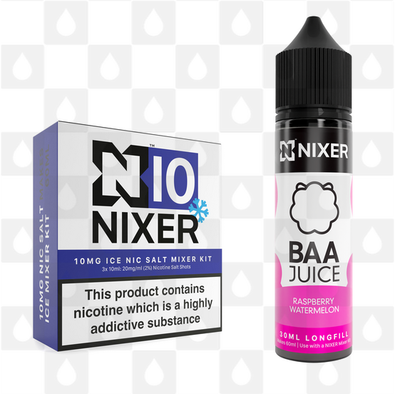 Raspberry Watermelon by Baa Juice x Nixer E Liquid | 60ml Long Fill, Nicotine Type: Nicotine Salt, Strength & Size: 10mg Salt Ice • 60ml • Inc Shots (50/50)