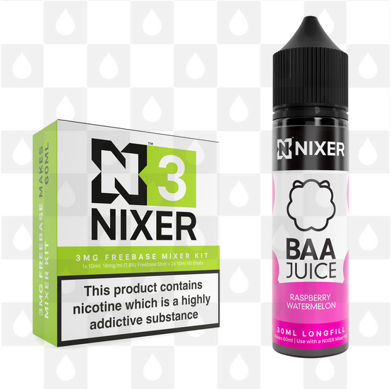 Raspberry Watermelon by Baa Juice x Nixer E Liquid | 60ml Long Fill, Nicotine Type: Regular Nicotine, Strength & Size: 03mg • 60ml • Inc Shots (70/30)