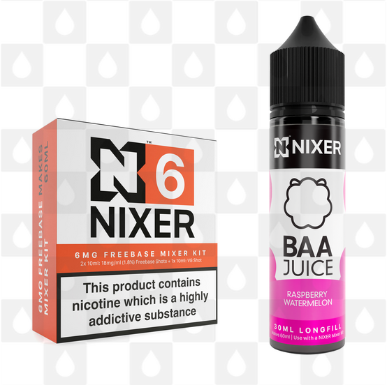 Raspberry Watermelon by Baa Juice x Nixer E Liquid | 60ml Long Fill, Nicotine Type: Regular Nicotine, Strength & Size: 06mg • 60ml • Inc Shots (70/30)