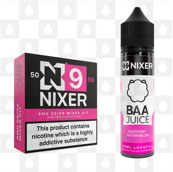 Raspberry Watermelon by Baa Juice x Nixer E Liquid | 60ml Long Fill, Nicotine Type: Regular Nicotine, Strength & Size: 09mg • 60ml • Inc Shots (50/50)