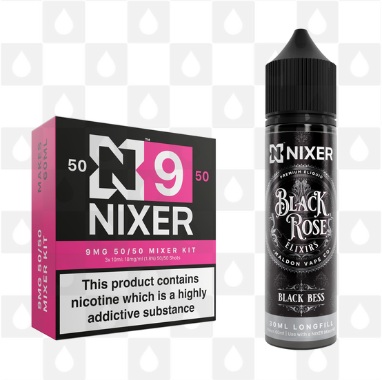 Black Bess by Black Rose Elixirs x Nixer E Liquid | 60ml Long Fill, Nicotine Type: Regular Nicotine, Strength & Size: 09mg • 60ml • Inc Shots (50/50)