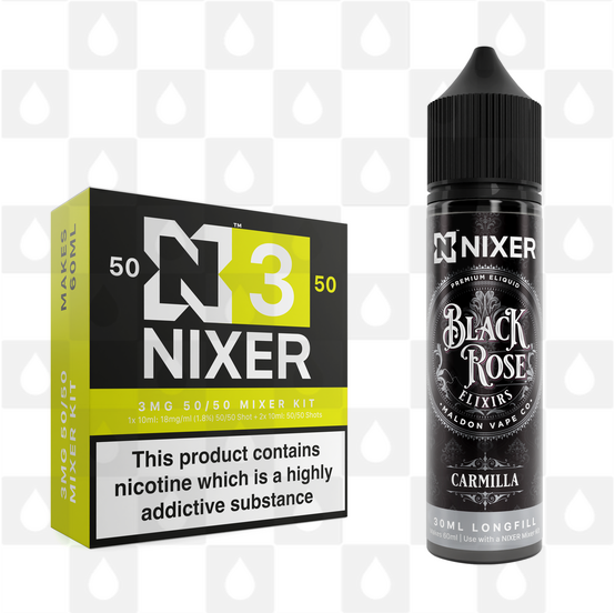 Carmilla by Black Rose Elixirs x Nixer E Liquid | 60ml Long Fill, Nicotine Type: Regular Nicotine, Strength & Size: 03mg • 60ml • Inc Shots (50/50)