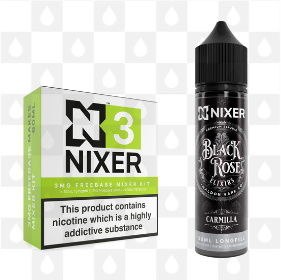 Carmilla by Black Rose Elixirs x Nixer E Liquid | 60ml Long Fill, Nicotine Type: Regular Nicotine, Strength & Size: 03mg • 60ml • Inc Shots (70/30)