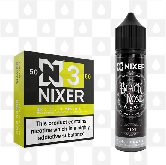 Faust by Black Rose Elixirs x Nixer E Liquid | 60ml Long Fill, Nicotine Type: Regular Nicotine, Strength & Size: 03mg • 60ml • Inc Shots (50/50)