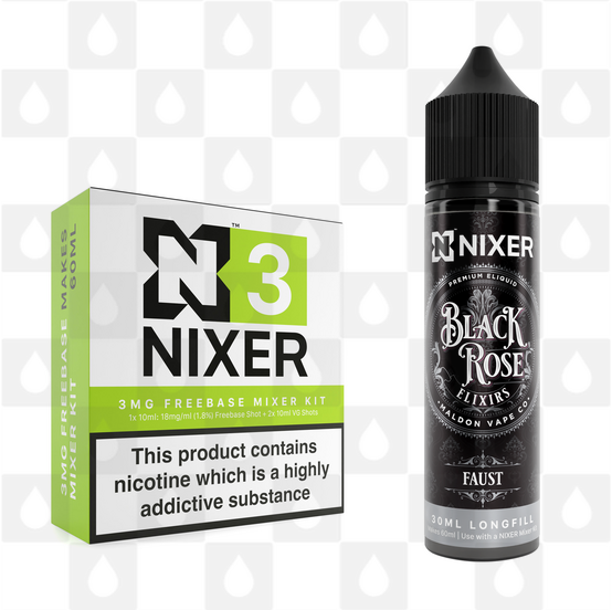 Faust by Black Rose Elixirs x Nixer E Liquid | 60ml Long Fill, Nicotine Type: Regular Nicotine, Strength & Size: 03mg • 60ml • Inc Shots (70/30)