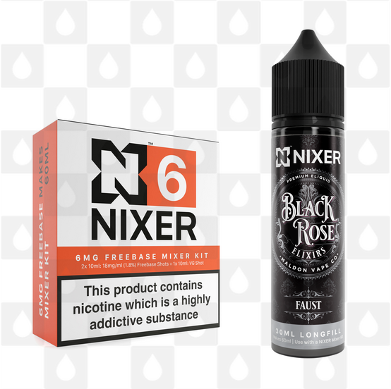 Faust by Black Rose Elixirs x Nixer E Liquid | 60ml Long Fill, Nicotine Type: Regular Nicotine, Strength & Size: 06mg • 60ml • Inc Shots (70/30)