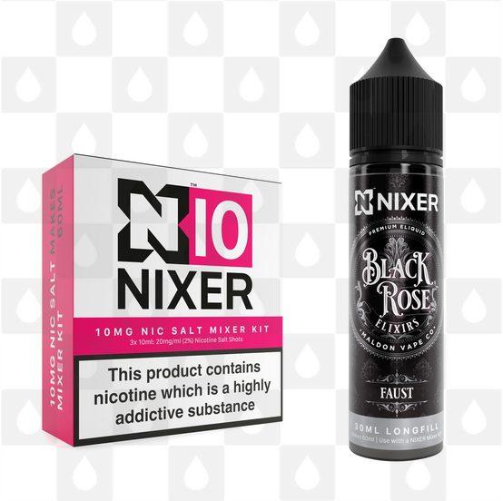 Faust by Black Rose Elixirs x Nixer E Liquid | 60ml Long Fill, Nicotine Type: Nicotine Salt, Strength & Size: 10mg Salt • 60ml • Inc Shots (50/50)