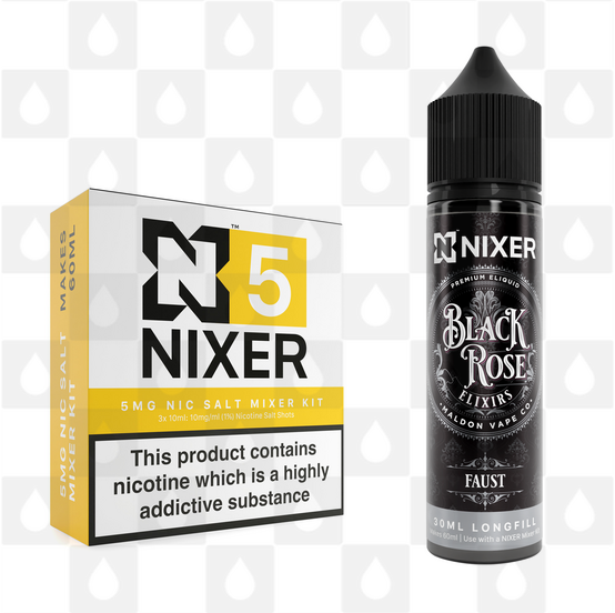 Faust by Black Rose Elixirs x Nixer E Liquid | 60ml Long Fill, Nicotine Type: Nicotine Salt, Strength & Size: 05mg Salt • 60ml • Inc Shots (50/50)