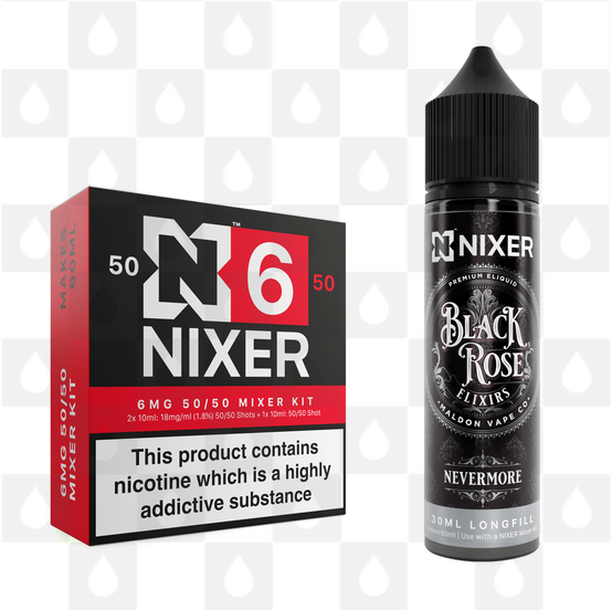 Nevermore by Black Rose Elixirs x Nixer E Liquid | 60ml Long Fill, Nicotine Type: Regular Nicotine, Strength & Size: 06mg • 60ml • Inc Shots (50/50)