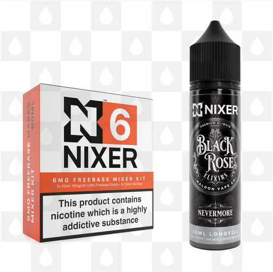 Nevermore by Black Rose Elixirs x Nixer E Liquid | 60ml Long Fill, Nicotine Type: Regular Nicotine, Strength & Size: 06mg • 60ml • Inc Shots (70/30)