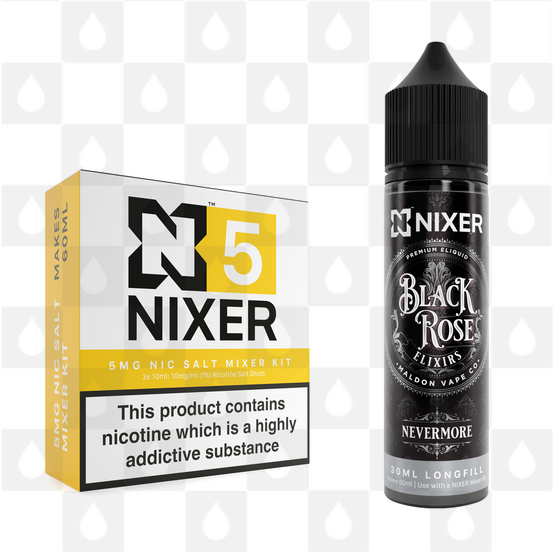 Nevermore by Black Rose Elixirs x Nixer E Liquid | 60ml Long Fill, Nicotine Type: Nicotine Salt, Strength & Size: 05mg Salt • 60ml • Inc Shots (50/50)