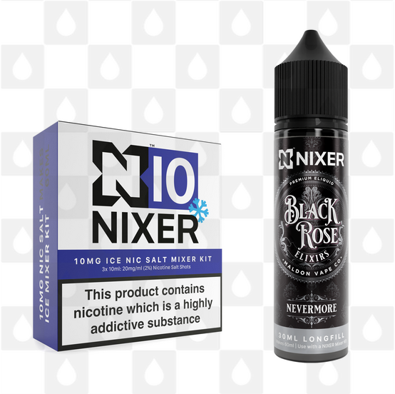 Nevermore by Black Rose Elixirs x Nixer E Liquid | 60ml Long Fill, Nicotine Type: Nicotine Salt, Strength & Size: 10mg Salt Ice • 60ml • Inc Shots (50/50)