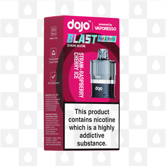 Strawberry Raspberry Cherry Ice | Vaporesso Dojo Blast 6000 Replacement Pods, Strength & Puff Count: 10mg • 6000 Puffs