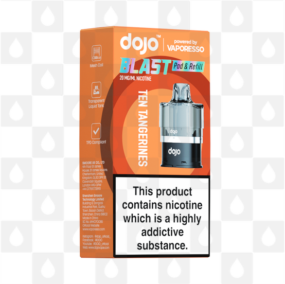 Ten Tangerines | Vaporesso Dojo Blast 6000 Replacement Pods, Strength & Puff Count: 10mg • 6000 Puffs