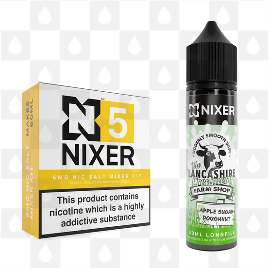Apple Sugar Doughnut by The Lancashire Creamery x Nixer E Liquid | 60ml Long Fill, Nicotine Type: Nicotine Salt, Strength & Size: 05mg Salt • 60ml • Inc Shots (50/50)