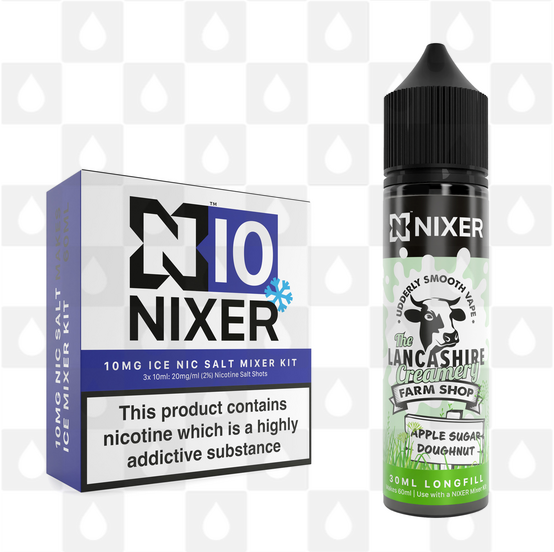Apple Sugar Doughnut by The Lancashire Creamery x Nixer E Liquid | 60ml Long Fill, Nicotine Type: Nicotine Salt, Strength & Size: 10mg Salt Ice • 60ml • Inc Shots (50/50)