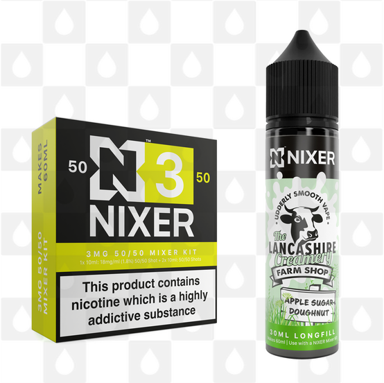Apple Sugar Doughnut by The Lancashire Creamery x Nixer E Liquid | 60ml Long Fill, Nicotine Type: Regular Nicotine, Strength & Size: 03mg • 60ml • Inc Shots (50/50)