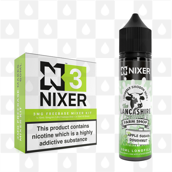 Apple Sugar Doughnut by The Lancashire Creamery x Nixer E Liquid | 60ml Long Fill, Nicotine Type: Regular Nicotine, Strength & Size: 03mg • 60ml • Inc Shots (70/30)