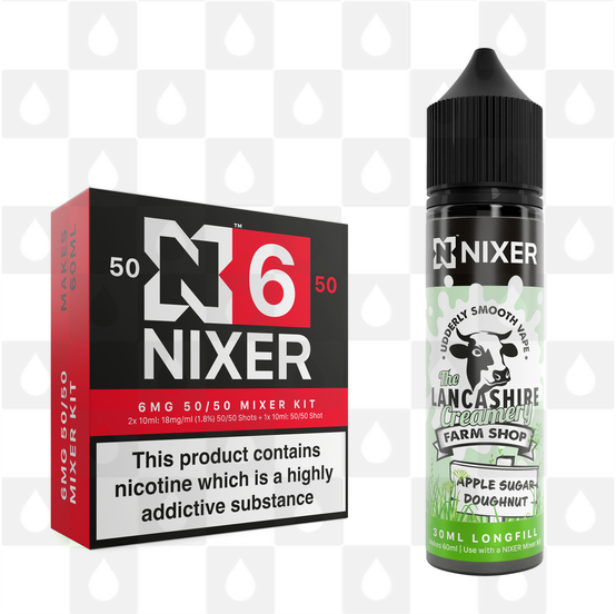 Apple Sugar Doughnut by The Lancashire Creamery x Nixer E Liquid | 60ml Long Fill, Nicotine Type: Regular Nicotine, Strength & Size: 06mg • 60ml • Inc Shots (50/50)