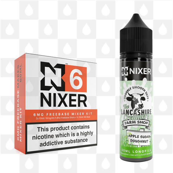 Apple Sugar Doughnut by The Lancashire Creamery x Nixer E Liquid | 60ml Long Fill, Nicotine Type: Regular Nicotine, Strength & Size: 06mg • 60ml • Inc Shots (70/30)