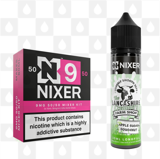 Apple Sugar Doughnut by The Lancashire Creamery x Nixer E Liquid | 60ml Long Fill, Nicotine Type: Regular Nicotine, Strength & Size: 09mg • 60ml • Inc Shots (50/50)