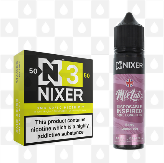 Berry Lemonade by Mix Labs x Nixer E Liquid | 60ml Long Fill, Nicotine Type: Regular Nicotine, Strength & Size: 03mg • 60ml • Inc Shots (50/50)