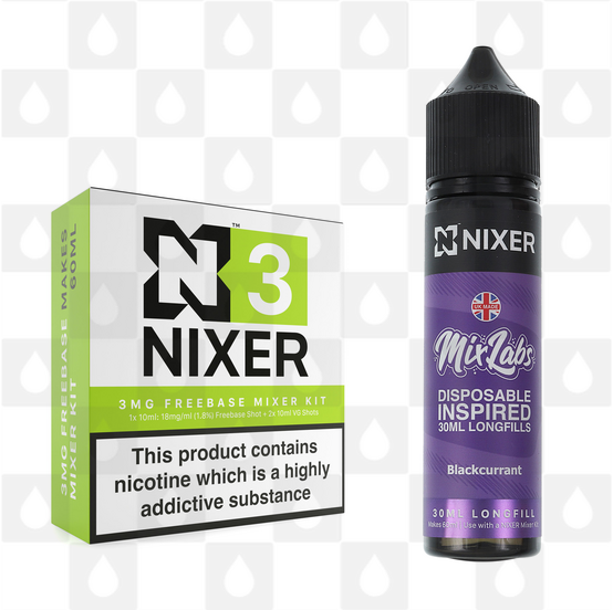 Blackcurrant by Mix Labs x Nixer E Liquid | 60ml Long Fill, Nicotine Type: Regular Nicotine, Strength & Size: 03mg • 60ml • Inc Shots (70/30)