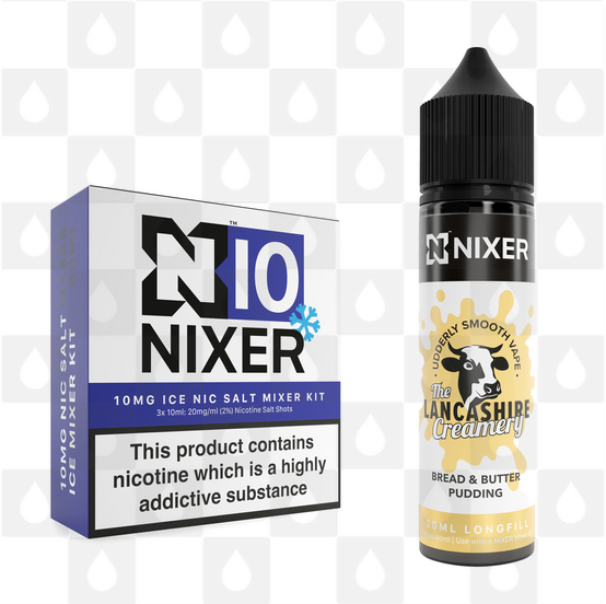 Bread & Butter Pudding by The Lancashire Creamery x Nixer E Liquid | 60ml Long Fill, Nicotine Type: Nicotine Salt, Strength & Size: 10mg Salt Ice • 60ml • Inc Shots (50/50)