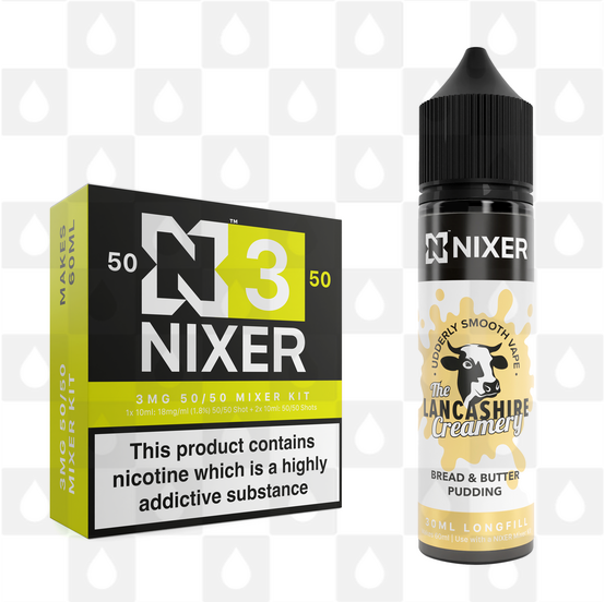 Bread & Butter Pudding by The Lancashire Creamery x Nixer E Liquid | 60ml Long Fill, Nicotine Type: Regular Nicotine, Strength & Size: 03mg • 60ml • Inc Shots (50/50)