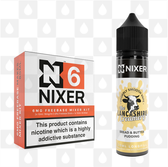 Bread & Butter Pudding by The Lancashire Creamery x Nixer E Liquid | 60ml Long Fill, Nicotine Type: Regular Nicotine, Strength & Size: 06mg • 60ml • Inc Shots (70/30)