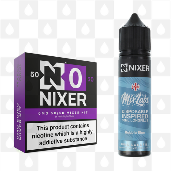 Bubble Blue by Mix Labs x Nixer E Liquid | 60ml Long Fill, Nicotine Type: Nicotine Free, Strength & Size: 00mg • 60ml • Inc VG/PG Shots (50/50)