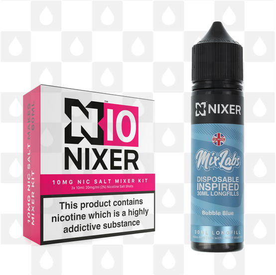 Bubble Blue by Mix Labs x Nixer E Liquid | 60ml Long Fill, Nicotine Type: Nicotine Salt, Strength & Size: 10mg Salt • 60ml • Inc Shots (50/50)