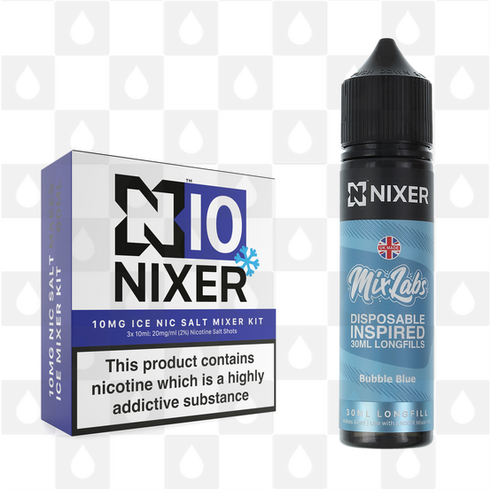 Bubble Blue by Mix Labs x Nixer E Liquid | 60ml Long Fill, Nicotine Type: Nicotine Salt, Strength & Size: 10mg Salt Ice • 60ml • Inc Shots (50/50)
