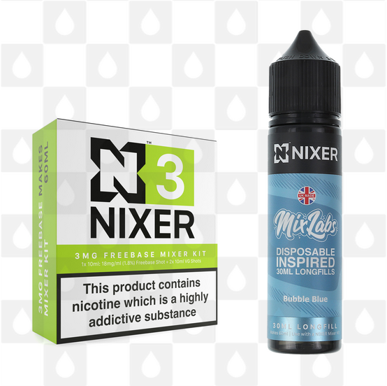 Bubble Blue by Mix Labs x Nixer E Liquid | 60ml Long Fill, Nicotine Type: Regular Nicotine, Strength & Size: 03mg • 60ml • Inc Shots (70/30)