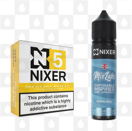 Bubble Blue by Mix Labs x Nixer E Liquid | 60ml Long Fill, Nicotine Type: Nicotine Salt, Strength & Size: 05mg Salt • 60ml • Inc Shots (50/50)