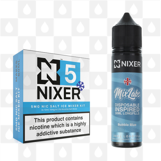 Bubble Blue by Mix Labs x Nixer E Liquid | 60ml Long Fill, Nicotine Type: Nicotine Salt, Strength & Size: 05mg Ice Salt • 60ml • Inc Shots (50/50)