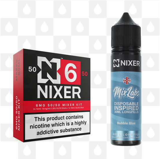 Bubble Blue by Mix Labs x Nixer E Liquid | 60ml Long Fill, Nicotine Type: Regular Nicotine, Strength & Size: 06mg • 60ml • Inc Shots (50/50)