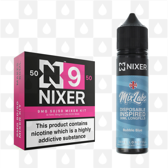Bubble Blue by Mix Labs x Nixer E Liquid | 60ml Long Fill, Nicotine Type: Regular Nicotine, Strength & Size: 09mg • 60ml • Inc Shots (50/50)