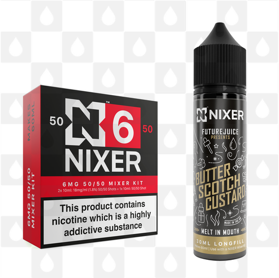Butterscotch Custard by Future Juice x Nixer E Liquid | 60ml Long Fill, Nicotine Type: Regular Nicotine, Strength & Size: 06mg • 60ml • Inc Shots (50/50)