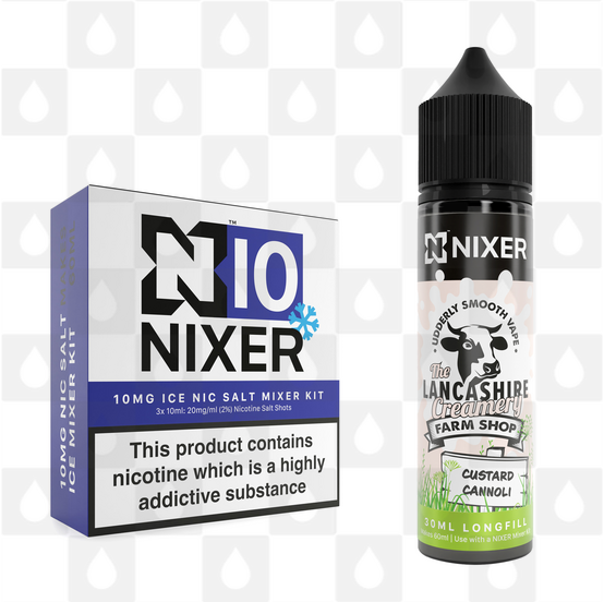 Custard Cannoli by The Lancashire Creamery x Nixer E Liquid | 60ml Long Fill, Nicotine Type: Nicotine Salt, Strength & Size: 10mg Salt Ice • 60ml • Inc Shots (50/50)