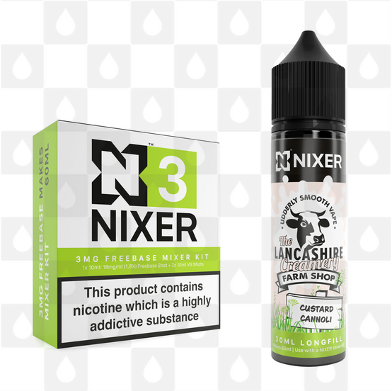 Custard Cannoli by The Lancashire Creamery x Nixer E Liquid | 60ml Long Fill, Nicotine Type: Regular Nicotine, Strength & Size: 03mg • 60ml • Inc Shots (70/30)